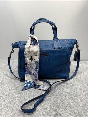 COACH Mickie Satchel F34040 Blue Grain Leather Crossbody Shoulder Bag Purse